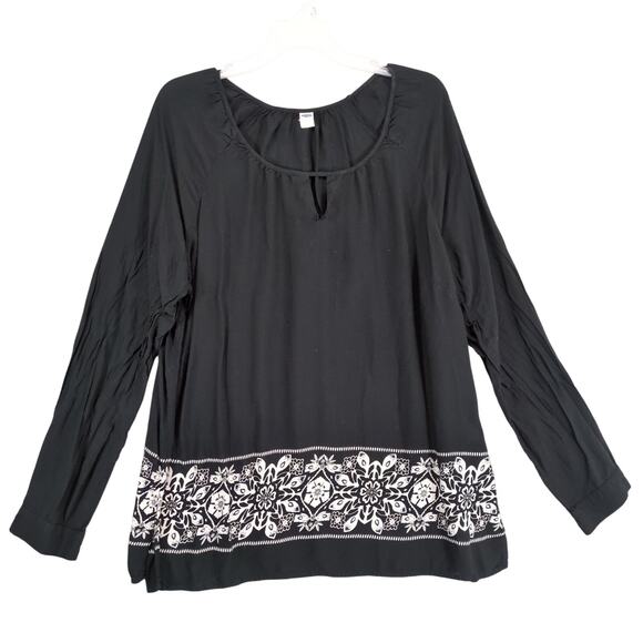 Old Navy Women's XL Black Flowy Boho Tunic Blouse Long Sleeve Top Whimsigoth - Picture 1 of 6